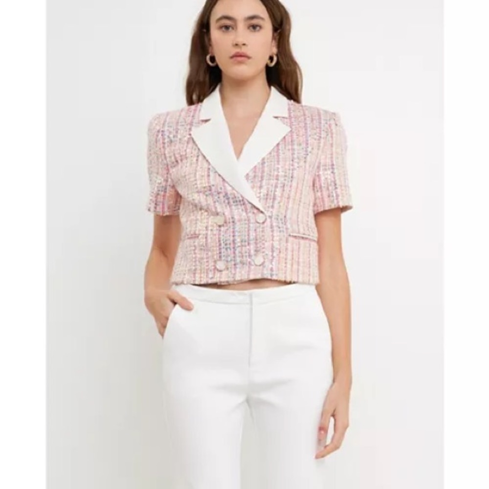 ENDLESS ROSE
Women's Sequins Tweed Short Sleeve Jacket szL nwt never been worn